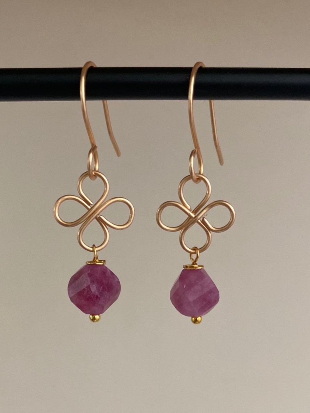 Hand Crafter Magenta Chalcedony Clover Earrings